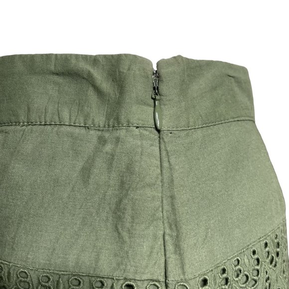 Eyelet Layered Mini Skirt 4 Miniskirt Sage Green Embroidered Broderie Scalloped - Picture 8 of 12